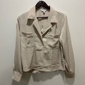 Banana Republic Women's Beige Silk Blend Long Sleeve Button Up Shirt Top L